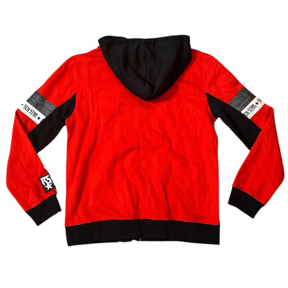 Red and Black Hoodie with Color-Blocked Design - Picture 2 of 7
